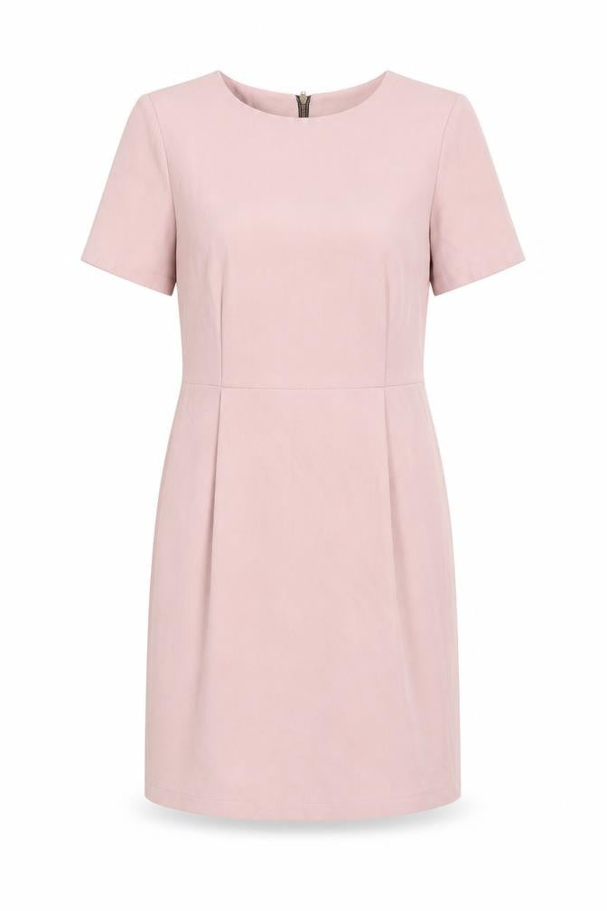 Front view of Topshop women’s pink polyester shift, size UK 12, round neck zip