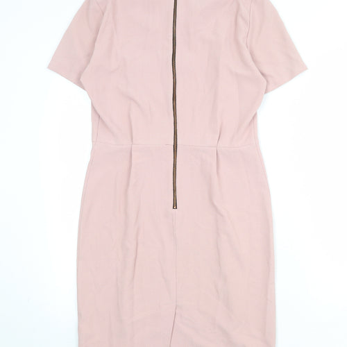 Topshop Womens Pink Polyester Shift Size 12 Round Neck Zip