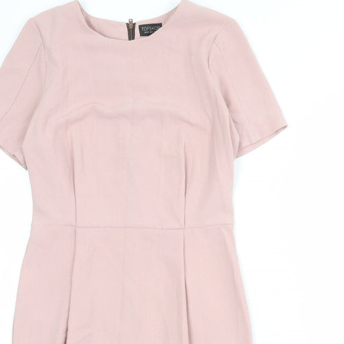 Topshop Womens Pink Polyester Shift Size 12 Round Neck Zip