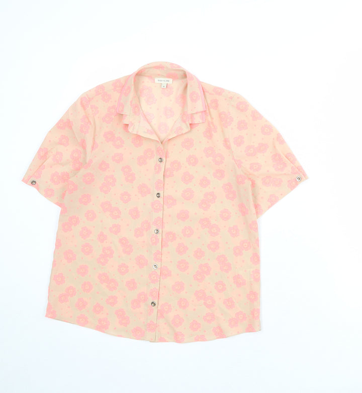 River Island Womens Beige Floral Polyester Basic Button-Up Size 6 Collared