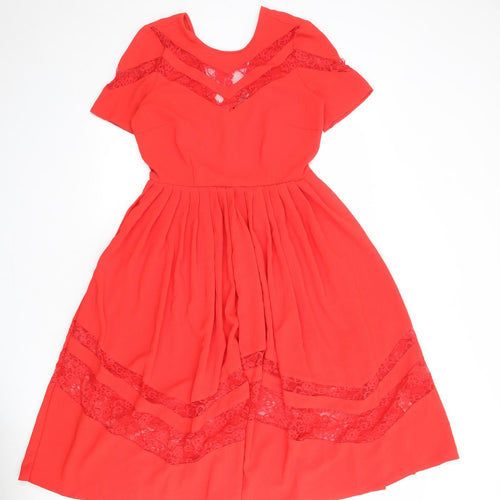 ASOS Womens Red Polyester A-Line Size 10 Round Neck Zip - Lace Details