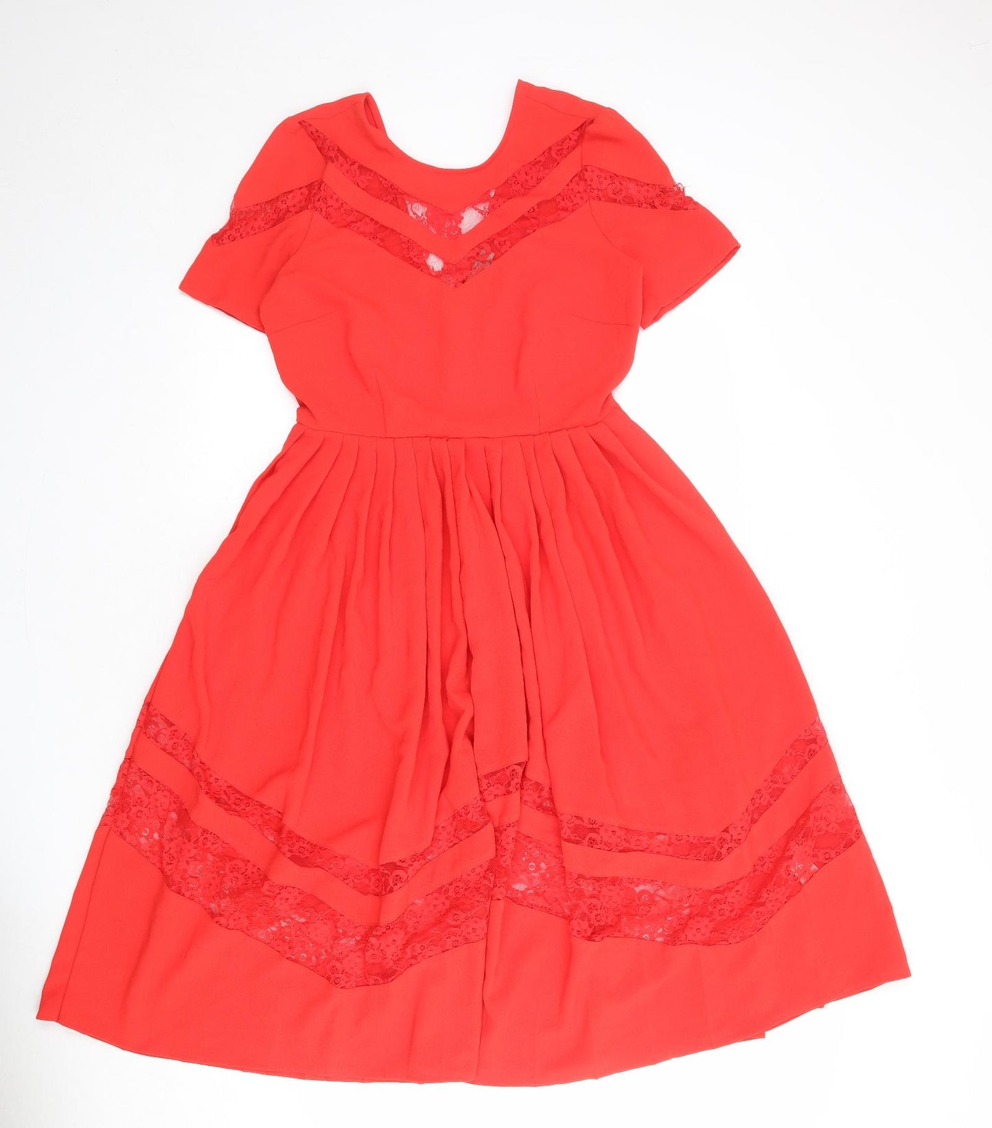 ASOS Womens Red Polyester A-Line Size 10 Round Neck Zip - Lace Details