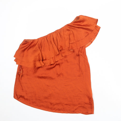 Soaked in Luxury Womens Orange Polyester Basic Blouse Size M One Shoulder