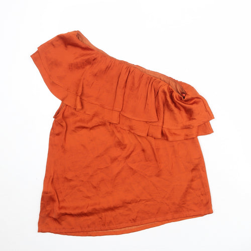 Soaked in Luxury Womens Orange Polyester Basic Blouse Size M One Shoulder