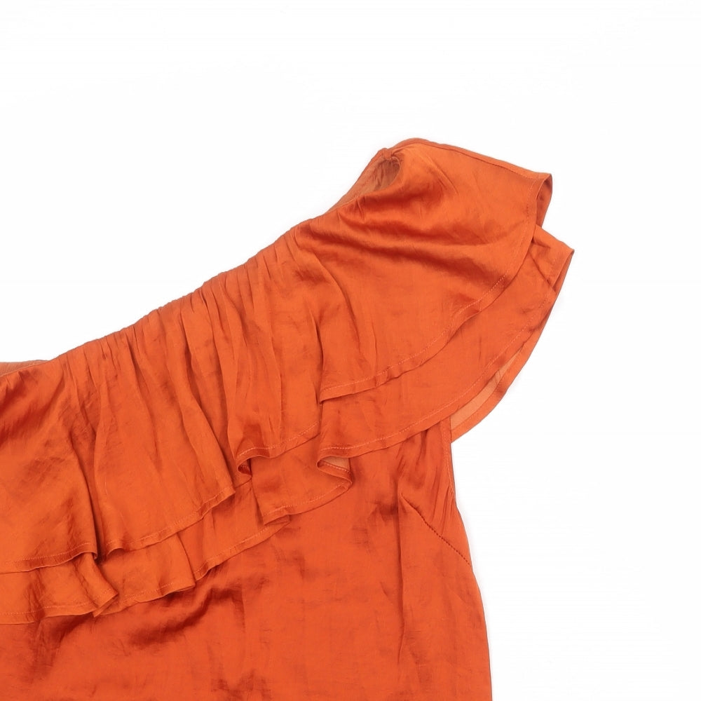 Soaked in Luxury Womens Orange Polyester Basic Blouse Size M One Shoulder
