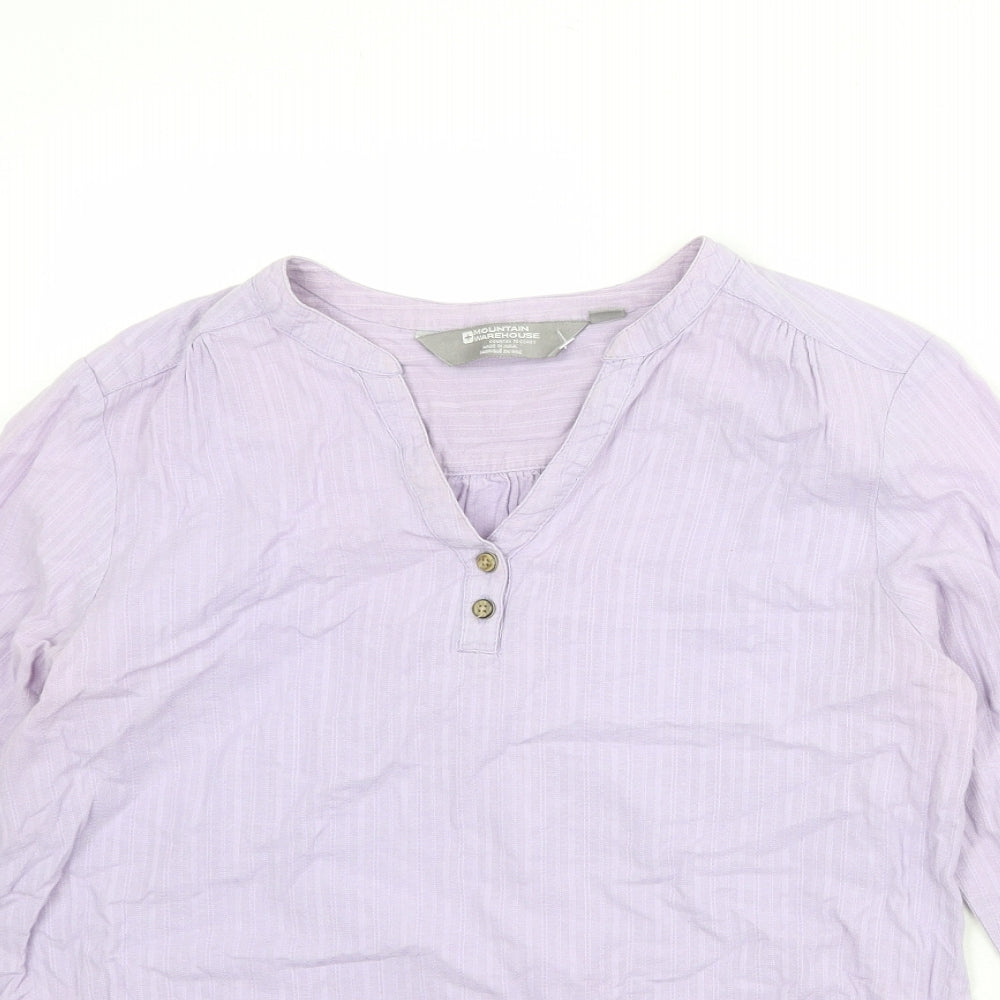 Mountain Warehouse Womens Purple Striped 100% Cotton Basic Blouse Size 12 V-Neck