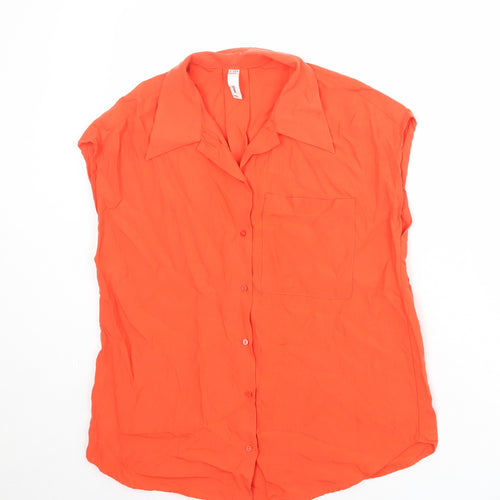 Mango Womens Orange Polyester Basic Button-Up Size 6 Collared