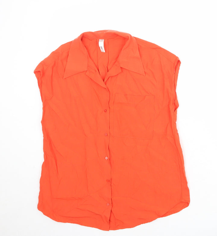 Mango Womens Orange Polyester Basic Button-Up Size 6 Collared