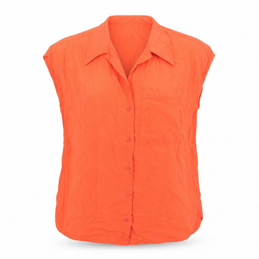Front view of Mango women’s orange polyester basic button-up, size UK 6, collared