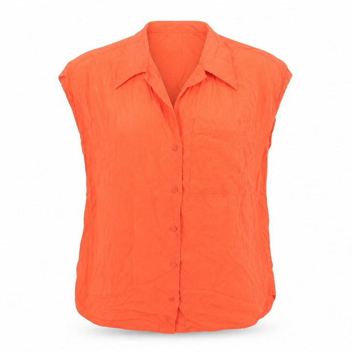 Mango Womens Orange Polyester Basic Button-Up Size 6 Collared