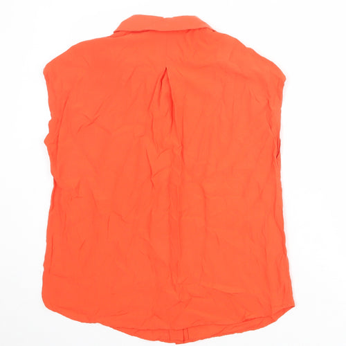 Mango Womens Orange Polyester Basic Button-Up Size 6 Collared