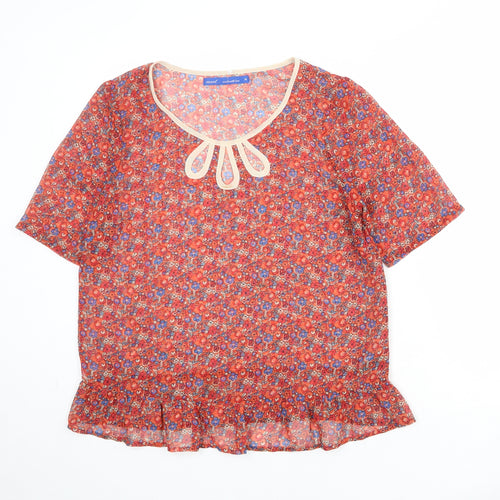 NEXT Womens Red Floral Polyester Basic T-Shirt Size 14 Round Neck