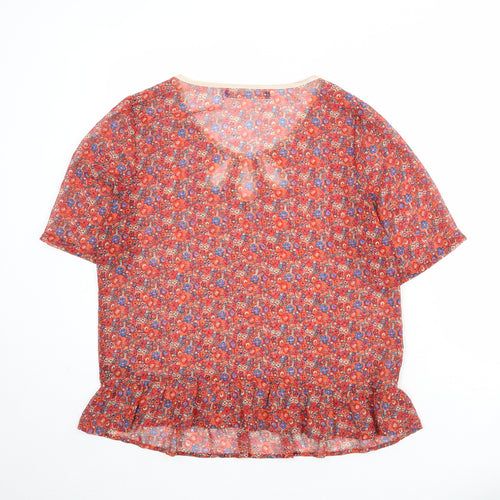 NEXT Womens Red Floral Polyester Basic T-Shirt Size 14 Round Neck