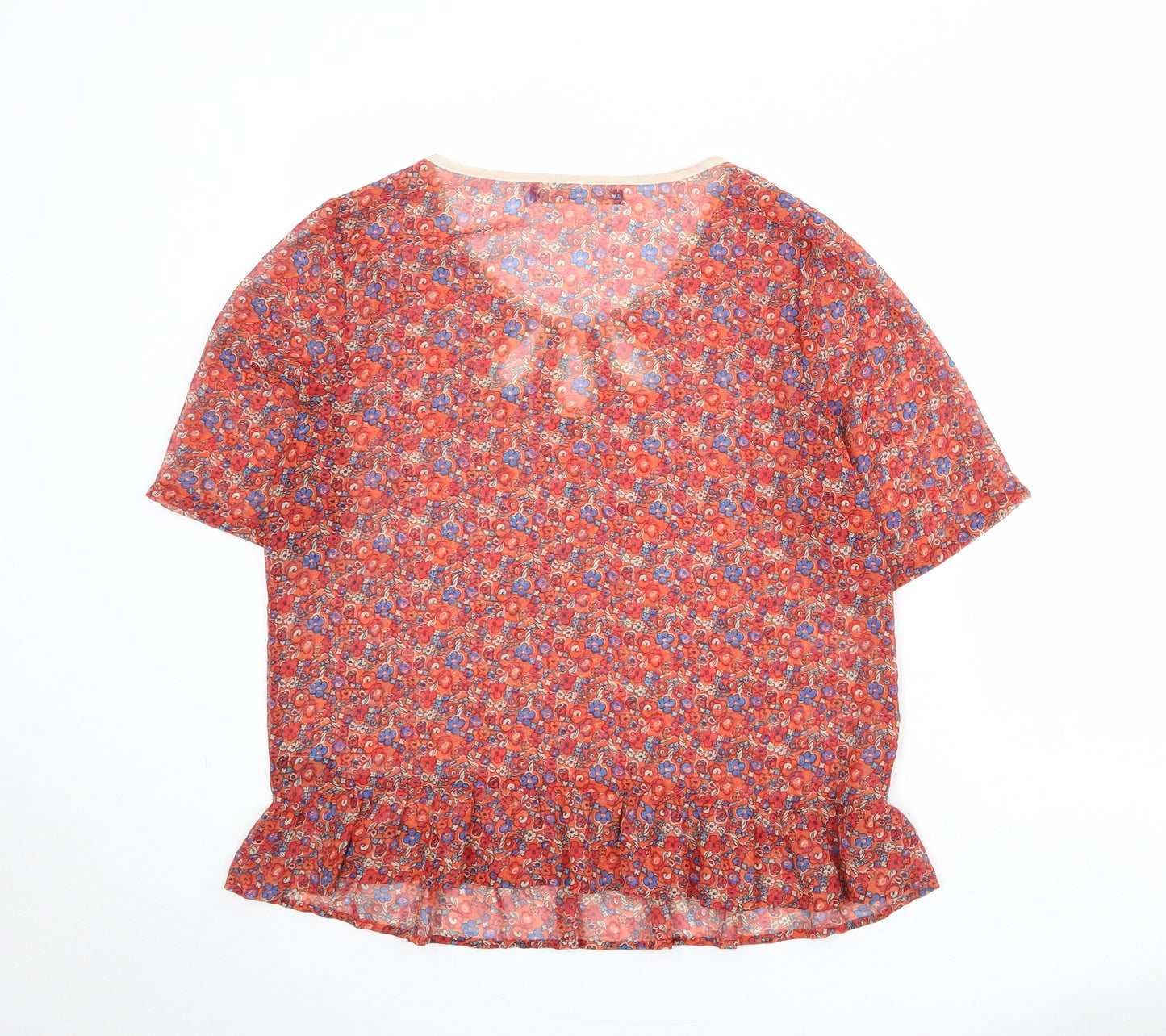 NEXT Womens Red Floral Polyester Basic T-Shirt Size 14 Round Neck