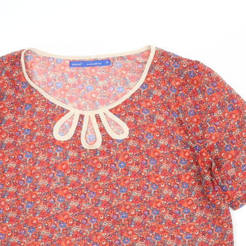 NEXT Womens Red Floral Polyester Basic T-Shirt Size 14 Round Neck