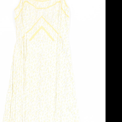 Divided by H&M Womens White Floral Polyester Slip Dress Size 8 Scoop Neck Zip