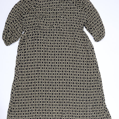 Autograph Womens Black Geometric Cupro Maxi Size 14 Round Neck Button
