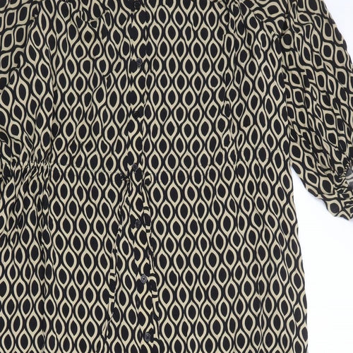 Autograph Womens Black Geometric Cupro Maxi Size 14 Round Neck Button