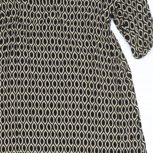 Autograph Womens Black Geometric Cupro Maxi Size 14 Round Neck Button