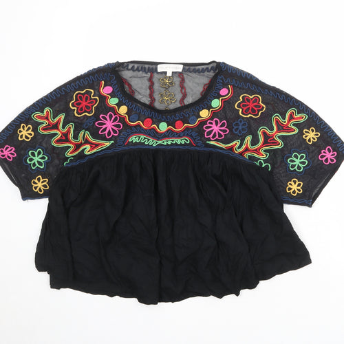 NEXT Womens Black Geometric Viscose Basic Blouse Size S Round Neck