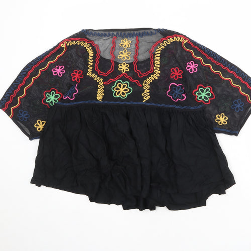 NEXT Womens Black Geometric Viscose Basic Blouse Size S Round Neck