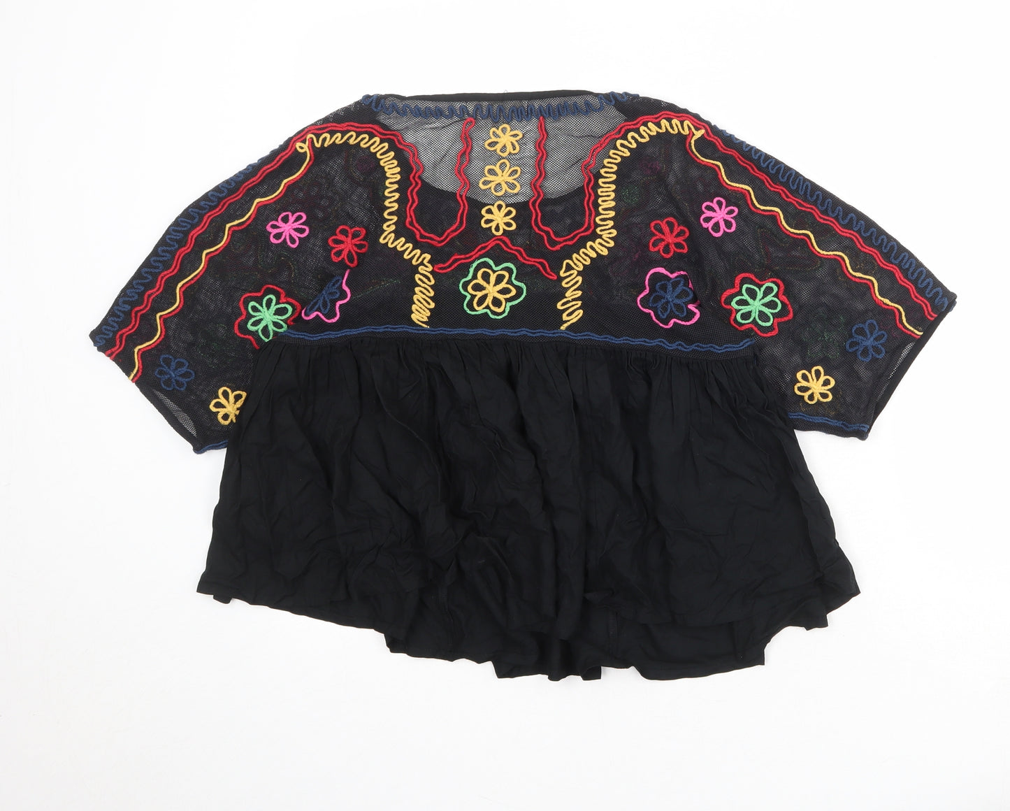 NEXT Womens Black Geometric Viscose Basic Blouse Size S Round Neck