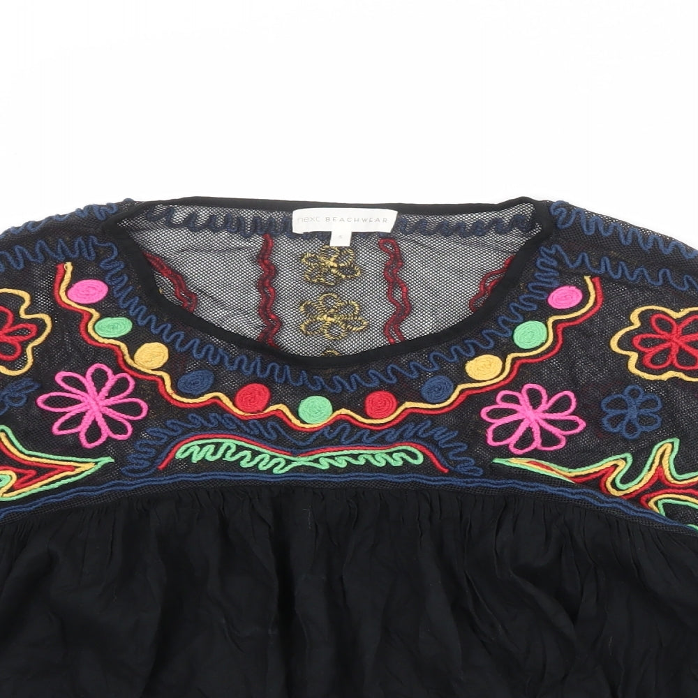 NEXT Womens Black Geometric Viscose Basic Blouse Size S Round Neck