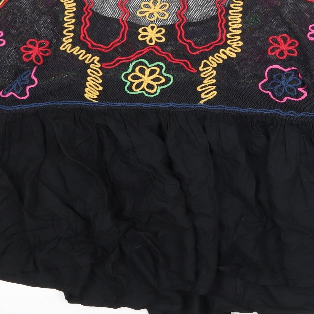 NEXT Womens Black Geometric Viscose Basic Blouse Size S Round Neck