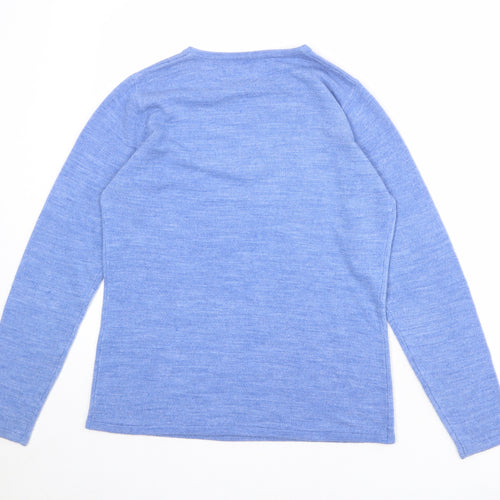 Classic Womens Blue Round Neck Acrylic Pullover Jumper Size 12