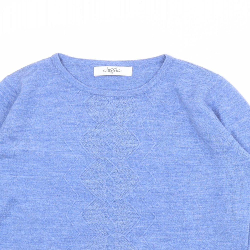 Classic Womens Blue Round Neck Acrylic Pullover Jumper Size 12