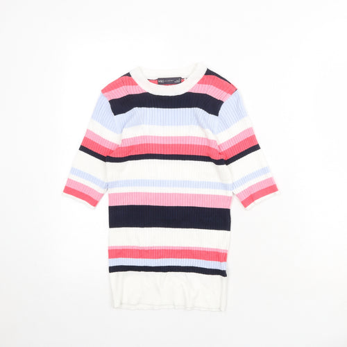 Marks and Spencer Womens Multicoloured Round Neck Striped Viscose Pullover Jumper Size 8