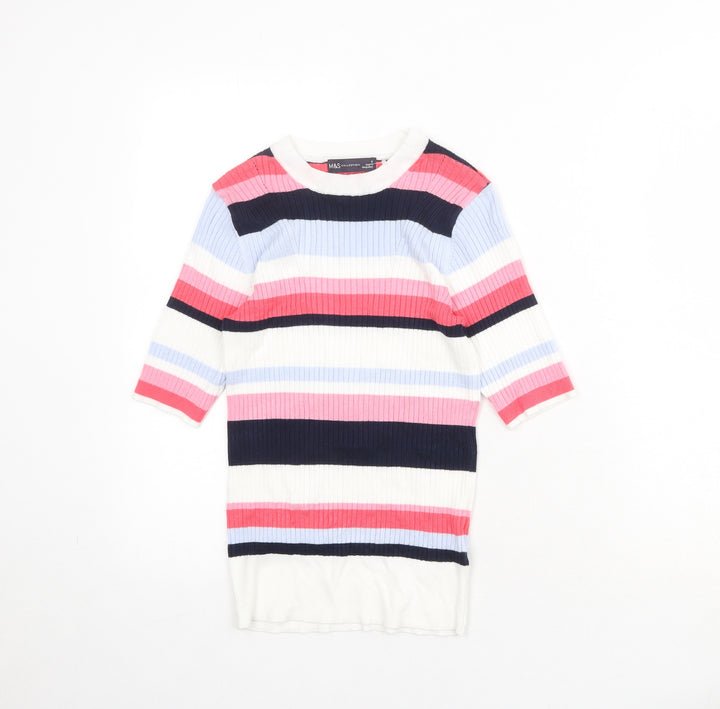 Marks and Spencer Womens Multicoloured Round Neck Striped Viscose Pullover Jumper Size 8