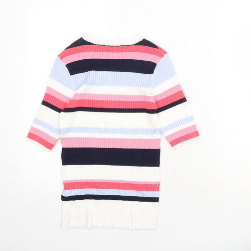 Marks and Spencer Womens Multicoloured Round Neck Striped Viscose Pullover Jumper Size 8