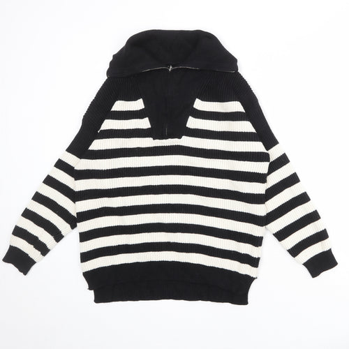 Izabel London Womens Black Collared Striped Viscose Pullover Jumper Size 10