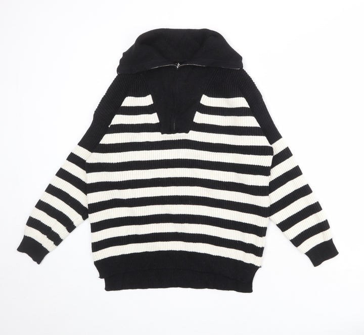 Izabel London Womens Black Collared Striped Viscose Pullover Jumper Size 10