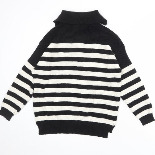 Izabel London Womens Black Collared Striped Viscose Pullover Jumper Size 10