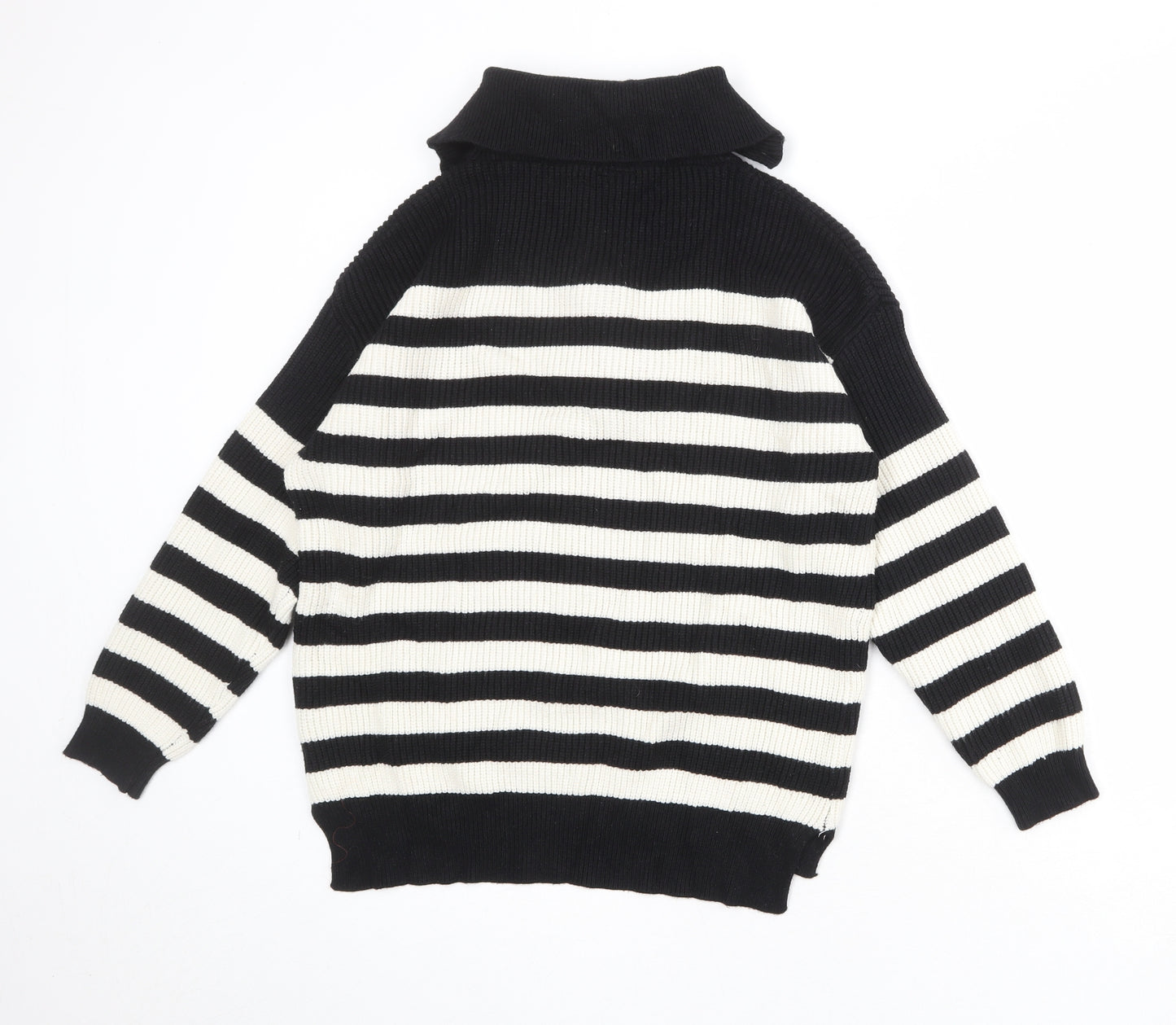 Izabel London Womens Black Collared Striped Viscose Pullover Jumper Size 10