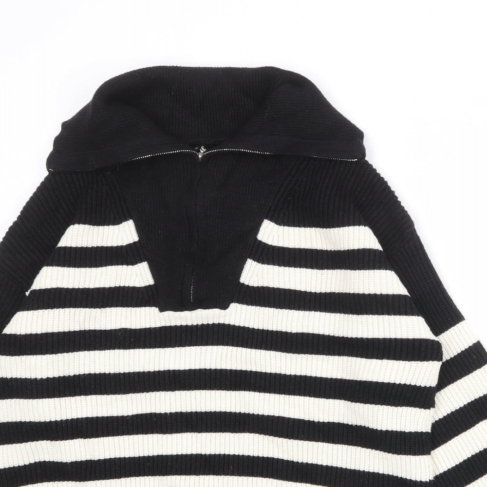 Izabel London Womens Black Collared Striped Viscose Pullover Jumper Size 10