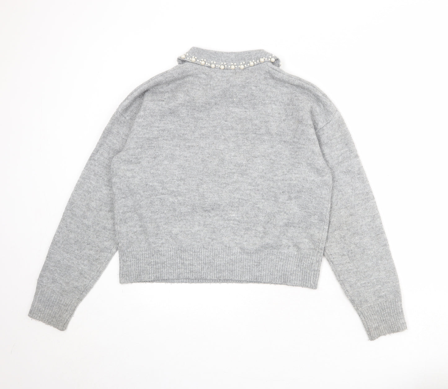 New Look Womens Grey Collared Acrylic Pullover Jumper Size M