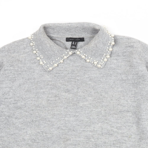 New Look Womens Grey Collared Acrylic Pullover Jumper Size M