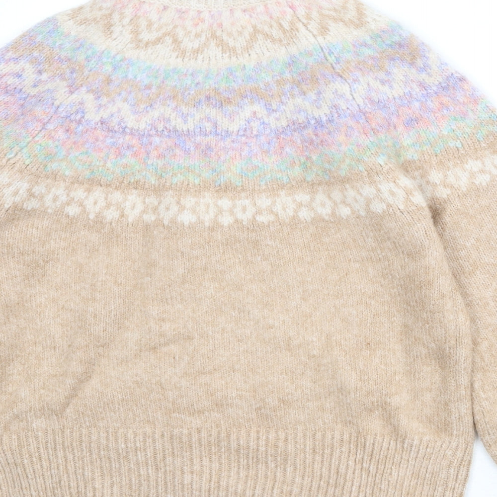 Marks and Spencer Womens Beige High Neck Geometric Acrylic Pullover Jumper Size S