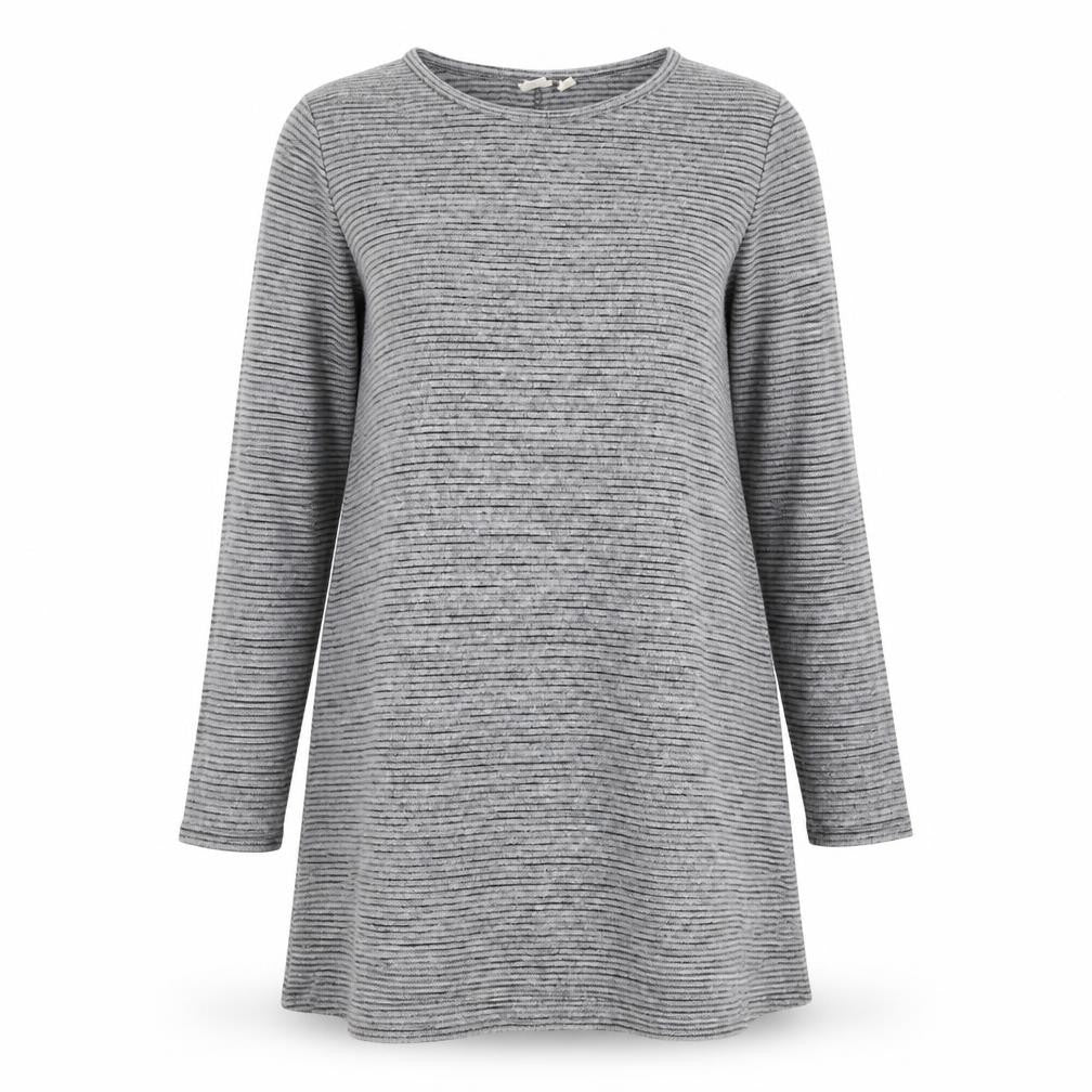 Front view of Gap women’s grey striped polyester jumper dress, size XL, round neck pullover
