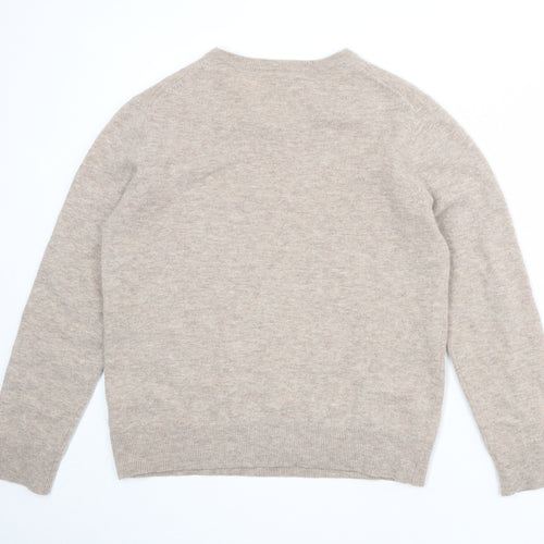 Howick Mens Beige V-Neck Wool Pullover Jumper Size L Long Sleeve