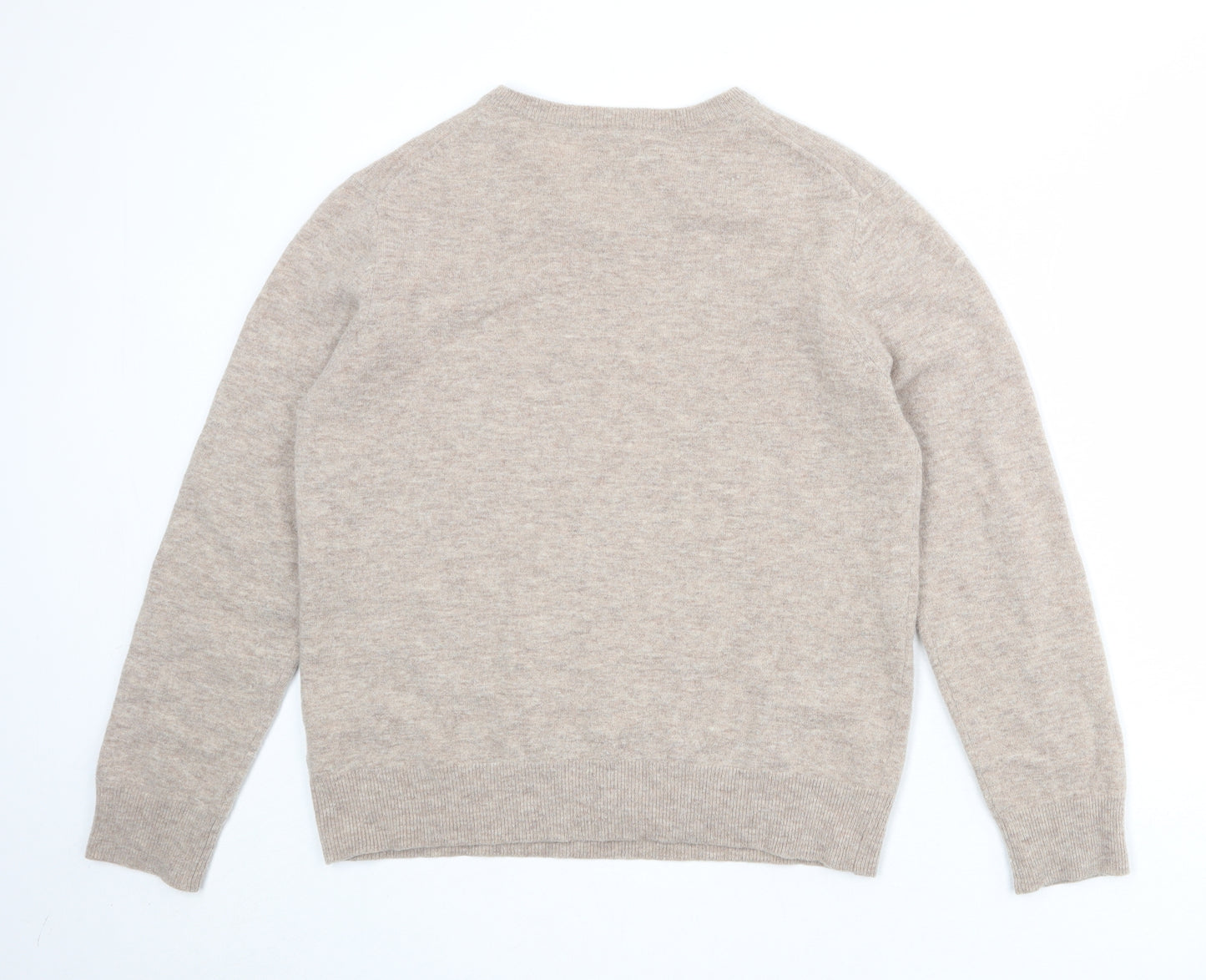 Howick Mens Beige V-Neck Wool Pullover Jumper Size L Long Sleeve