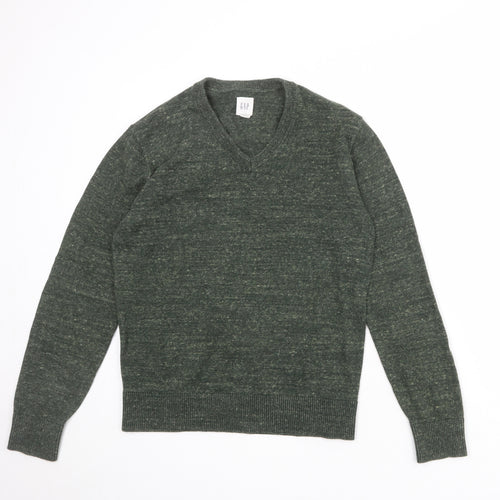 Gap Mens Green V-Neck Cotton Pullover Jumper Size XS Long Sleeve