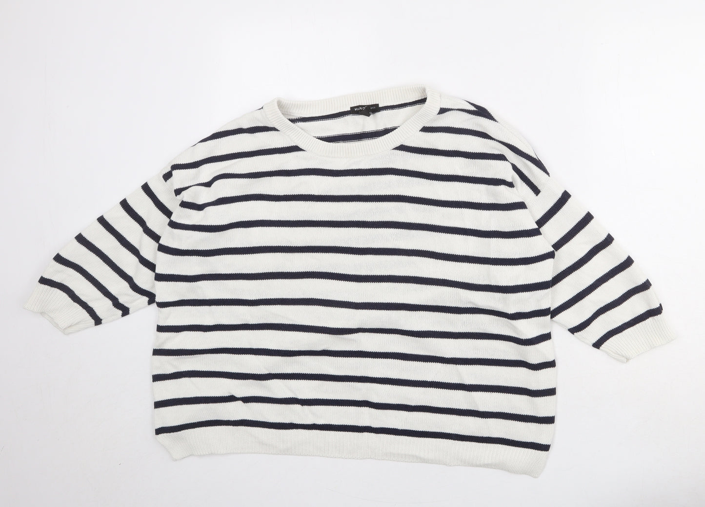 Mango Womens White Round Neck Striped Acrylic Pullover Jumper Size M