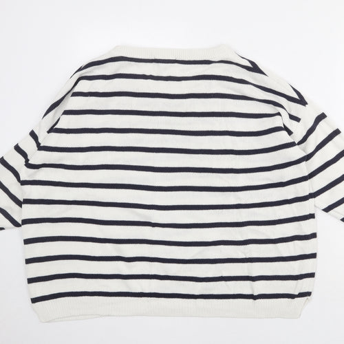 Mango Womens White Round Neck Striped Acrylic Pullover Jumper Size M