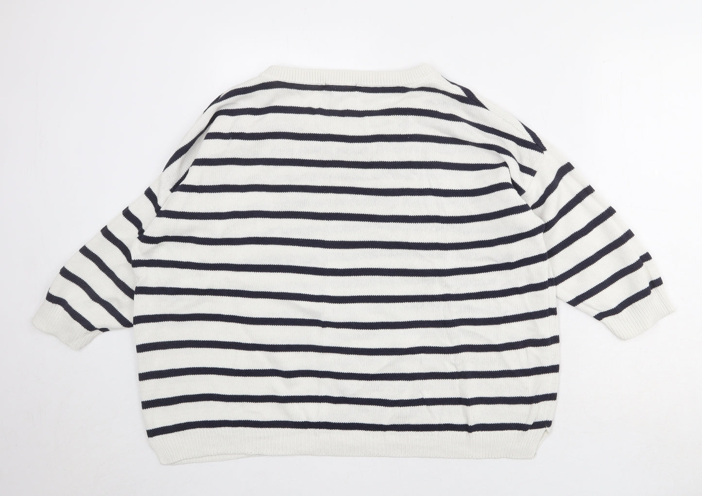 Mango Womens White Round Neck Striped Acrylic Pullover Jumper Size M