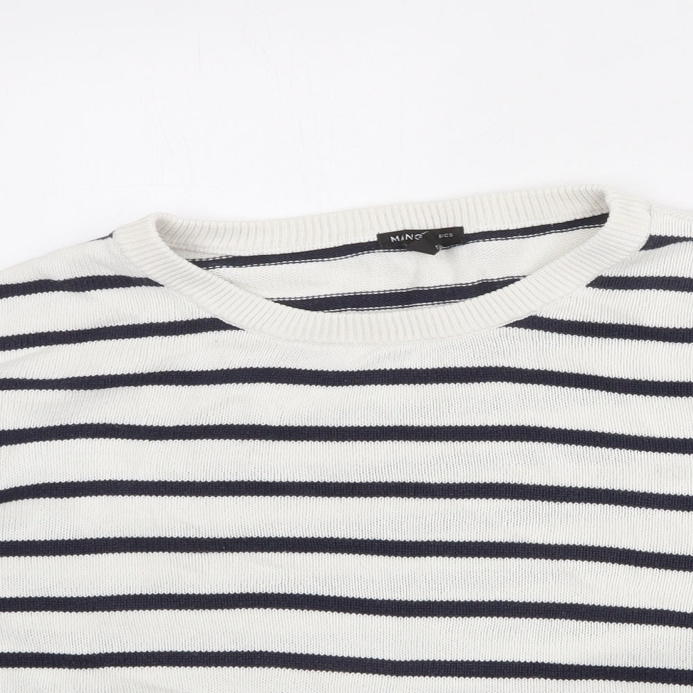 Mango Womens White Round Neck Striped Acrylic Pullover Jumper Size M