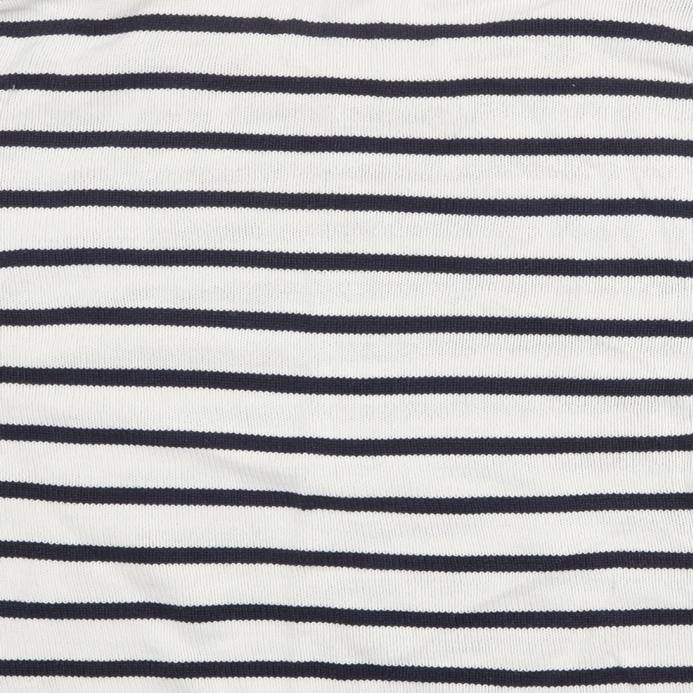 Mango Womens White Round Neck Striped Acrylic Pullover Jumper Size M